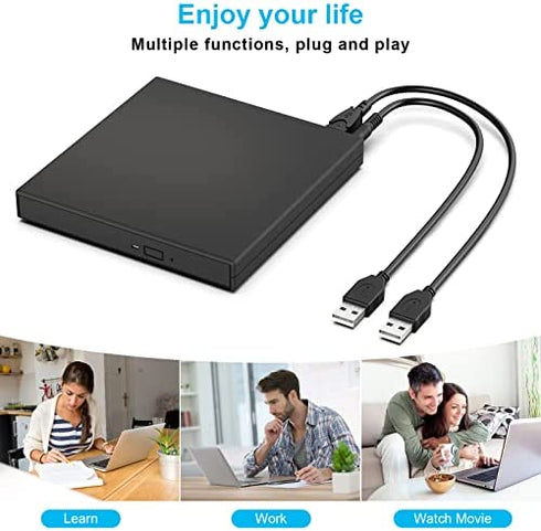 Blingco External CD DVD Drive, USB 2.0 Slim Protable External CD-RW Drive DVD-RW Burner Writer Player for Laptop Notebook PC Desktop Computer, Black